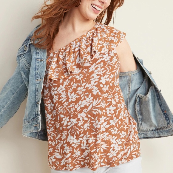 Old Navy Ruffled Linen-Blend One-Shoulder New - Picture 4 of 8